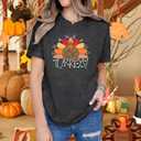 Women Thanksgiving Shirts Thankful Teacher T-Shirt Thankful Turkeys Letter Print Teacher Tee Top (Medium, Grey)