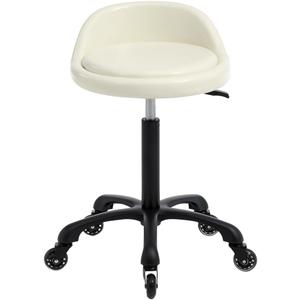 Rolling Salon Stool Chair with Back Support Hydaulic Height Adjustable on Swivel Wheels Heavy Duty for Hair Cutting Esthetician Tatto Beauty Spa Bar Lab Clinic Kitchen Office Home (White)