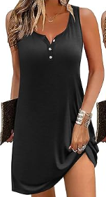 Ekouaer Tank Nightgowns for Women Sexy Night Gown Sleeveless Sleepwear Soft Sleep Dress Button Sleepshirt Black  S
