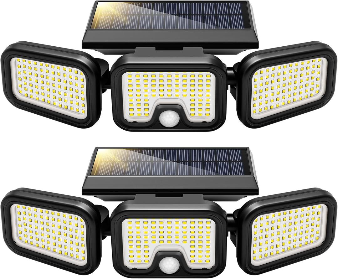 VIVOHOME Solar Flood Lights Outdoor, 256 LED 2500LM Motion Sensor Lights, 3 Adjustable Heads Security Lights, IP65 Waterproof, 270 Wide Lighting Angle Solar Powered Lights for Porch, Yard, 2 Pack
