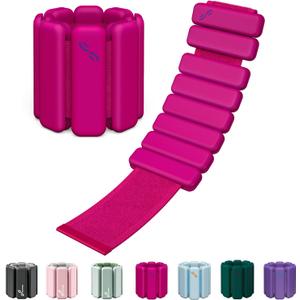 Sportneer Wrist & Ankle Weights for Women Men - 1 Pair (1 lb/2 lb Each) | Adjustable Weighted Bracelet Silicone Bangles for Yoga, Dance, Pilates, Cardio, Aerobics, Gym, Pool Exercises and Jogging (Pink Flash)