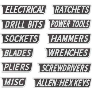 12 Pack of Magnetic Toolbox Labels,3D Printed Magnetic Tool Box Label,Strong Magnets-Reusable Organizer Labels for Steel Toolboxes,Carts,Drawers & Cabinets (Black)