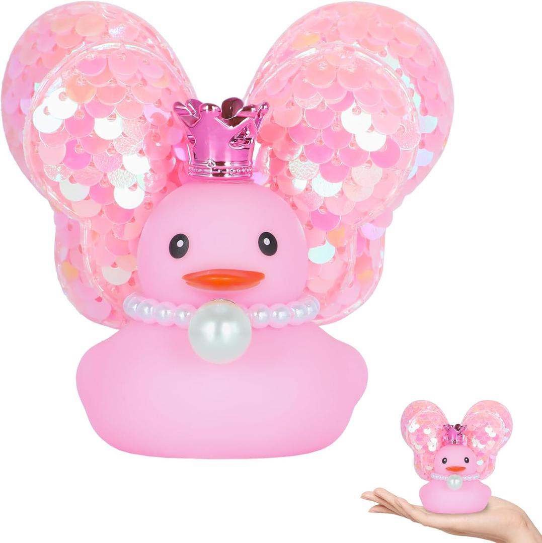 Pink Rubber Duck Car Decor with Crown, Pearl Necklace, Wings & Tape,Cute Car Accessories,Cute Car Dashboard Accessory for Car Interior DecorationPink Things