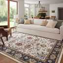 8x10 Ft Extra Large Washable Area Rugs for Living Room, Thin Floral Vintage Print Rug Non Slip Carpet for Bedroom Dining Room Kidsroom Home Decor (Beige Yellow)