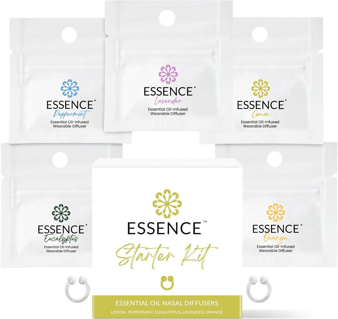 Essence Nasal Diffuser Starter Kit  Essential Oil Silicone Nose Ring Inhalers for Beginners  Wearable Aromatherapy Bundle for Relaxation, Energy & Breathing Support