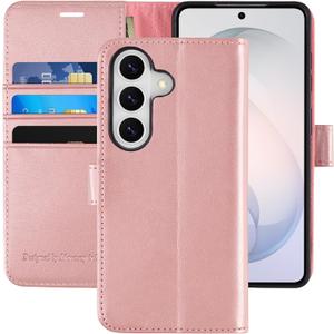 MONASAY Wallet Case for Samsung Galaxy S26 6.3 inch Slim flip Cover with Secure Card Slots, Kickstand, RFID Blocking. Shockproof PU Leather Folio with Strong Magnetic Closure,Rosegold