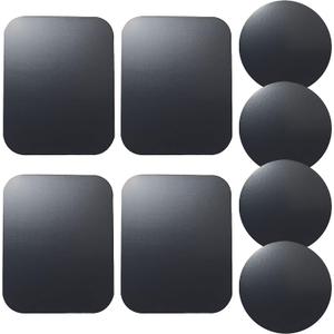 Replacement Metal Plates Set (8 Pack) for Magnetic Car Phone Holders, Wall, Air Vent Mounts, Cases, Magnets. Kit of 4 Black Round and 4 Rectangular Iron Discs Without Holes. 3M Adhesive Backing.