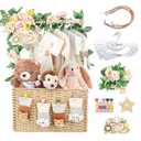 Wooden Baby Shower Crate Closet, Foldable Handwoven Storage Basket for Baby Shower Gifts, Welcome Gift Basket for Newborn Boys Girls, Pregnancy Gifts for New Parents (Burlywood)
