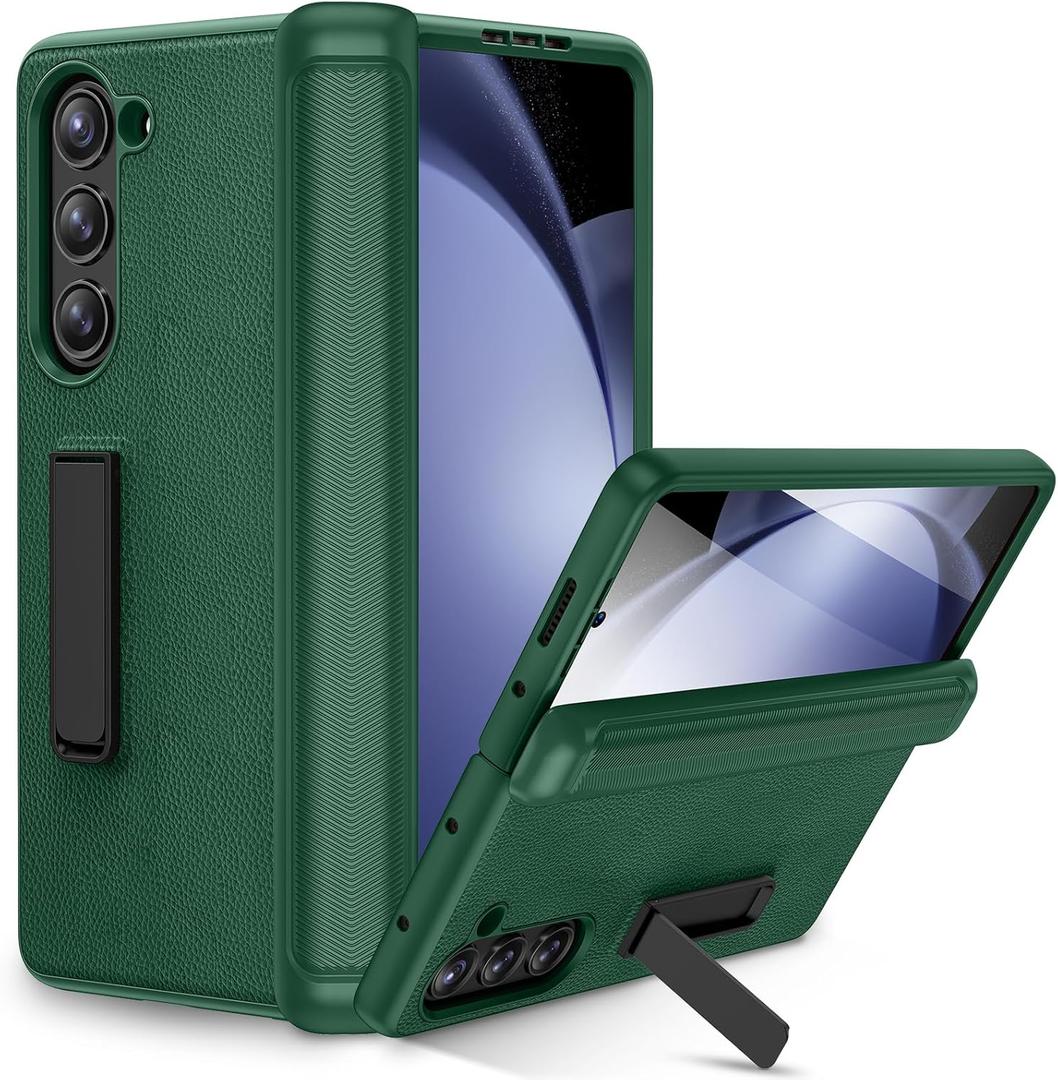 Ruky for Samsung Z Fold 5 Case with Built-in Screen Protector, Kickstand & Full Body & Hinge Protection PU Leather Protective Case for Samsung Galaxy Z Fold 5 5G, Green