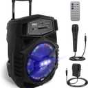 Pyle 12'' Portable Bluetooth Speaker System - 1000W Karaoke Speaker w/ LED Lights, USB/Micro SD/FM/BT/Aux/Remote Control/Mic & Guitar Inputs, Built-in Rechargeable Battery w/ Wheels & Handle Bar