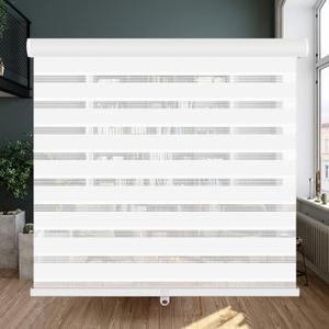 LUCKUP Cordless Zebra Blinds Roller Shades for Window-Dual Layer Sheer Blinds Light Control with Valance Day Night Privacy Light Filtering Fabric, 18" W x 48" H, White