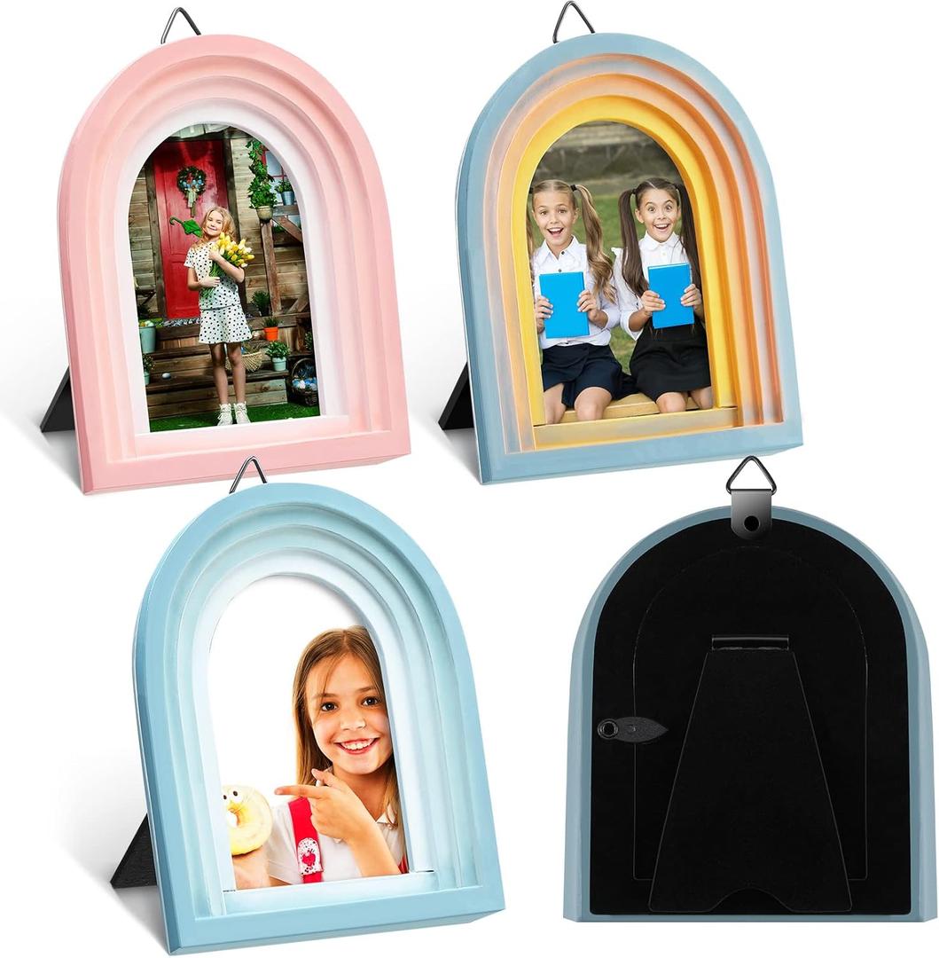Qunclay 3 Pcs 2 x 3 Inch Boho Small Picture Frames Wallet Size Vertical Arc Resin Picture Frame with Gradient Design Tabletop Decor for Hanging Display Home Decor