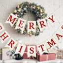 Whaline Christmas Burlap Banner Felt Merry Christmas Banner Pre-Assembled White Red Xmas Bunting Garland Celebration Hanging Decorations for Christmas Party Supplies Home Decoration