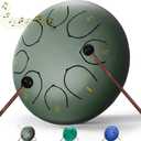 Rain Drum for Outside Garden, 6 Inches 8 Notes Steel Tongue Drums, Waterproof Meditation Rain Chime, Musical Instruments for Adult Gift with Bag, Music Book, Drum Mallets (Green)