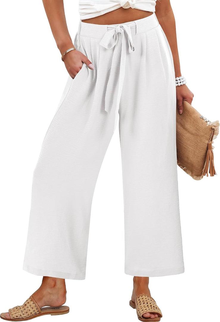 Caracilia Womens Wide Leg Palazzo Pants Cropped High Waisted 2026 Summer Casual Loose Lounge Flowy Travel Work Trousers, XXL