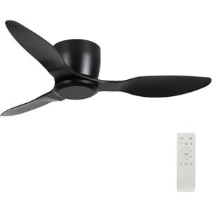 42 Inch Ceiling Fan No Light, Flush Mount Black Ceiling Fan with Remote, 6 Wind Speeds, Reversible DC Motor, Low Profile Ceiling Fans without Lights for Living Room, Bedroom, Patio