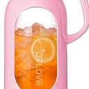 Delove 68 oz/2 Liter Glass Pitcher with Shatterproof Shell - Heat Resistant Glass Liner - Stainless Steel Lid - Carafe & Jug for Iced Tea,Hot/Cold Water,Homemade Juice Beverages (Pink)