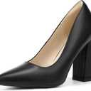 IDIFU IN4 Women's Pumps - Closed Toe Heels with Chunky Block Heels - Thick Pointed Toe Dress Shoes for Women - Wedding, Prom, Bridal, Office, Business - Comfortable, Formal, Fashion, Classic Pumps (9, Black Pu)