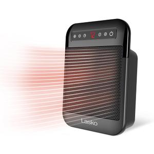 Lasko MyHeat Max Portable Ceramic Space Heater, Tip Over Switch, Overheat Protection, 2 Heat Settings, Adjustable Thermostat, Timer, for Indoor Use, Home, Office, 9 Inches, 1500W, Black, CD09101