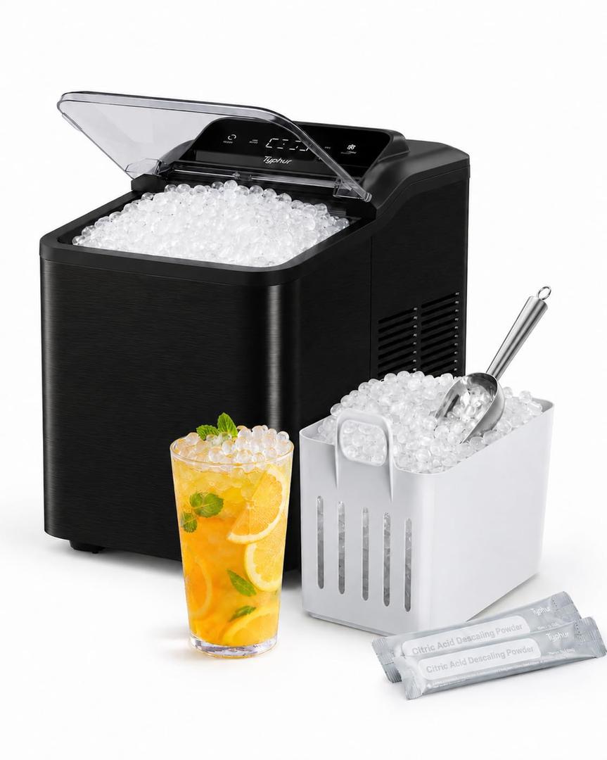 Typhur Nugget Ice Maker Countertop, One-Touch Deep Cleaning, Midnight Black