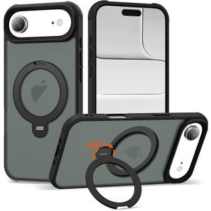 Case for iPhone 17 Air with 360Spin Stand,6.5" Black | Invisible 360Spin Stand,Compatible with MagSafe, Strong Magnetic, Translucent Matte, Shockproof iPhone 17 Air Phone Case