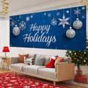 Christmas Garage Door Banner 7x16 ft  Happy Holidays with Snowflakes and Ornaments  Festive Outdoor Decoration for Garage, Yard, and Front Door  Waterproof, Easy to Hang (70)