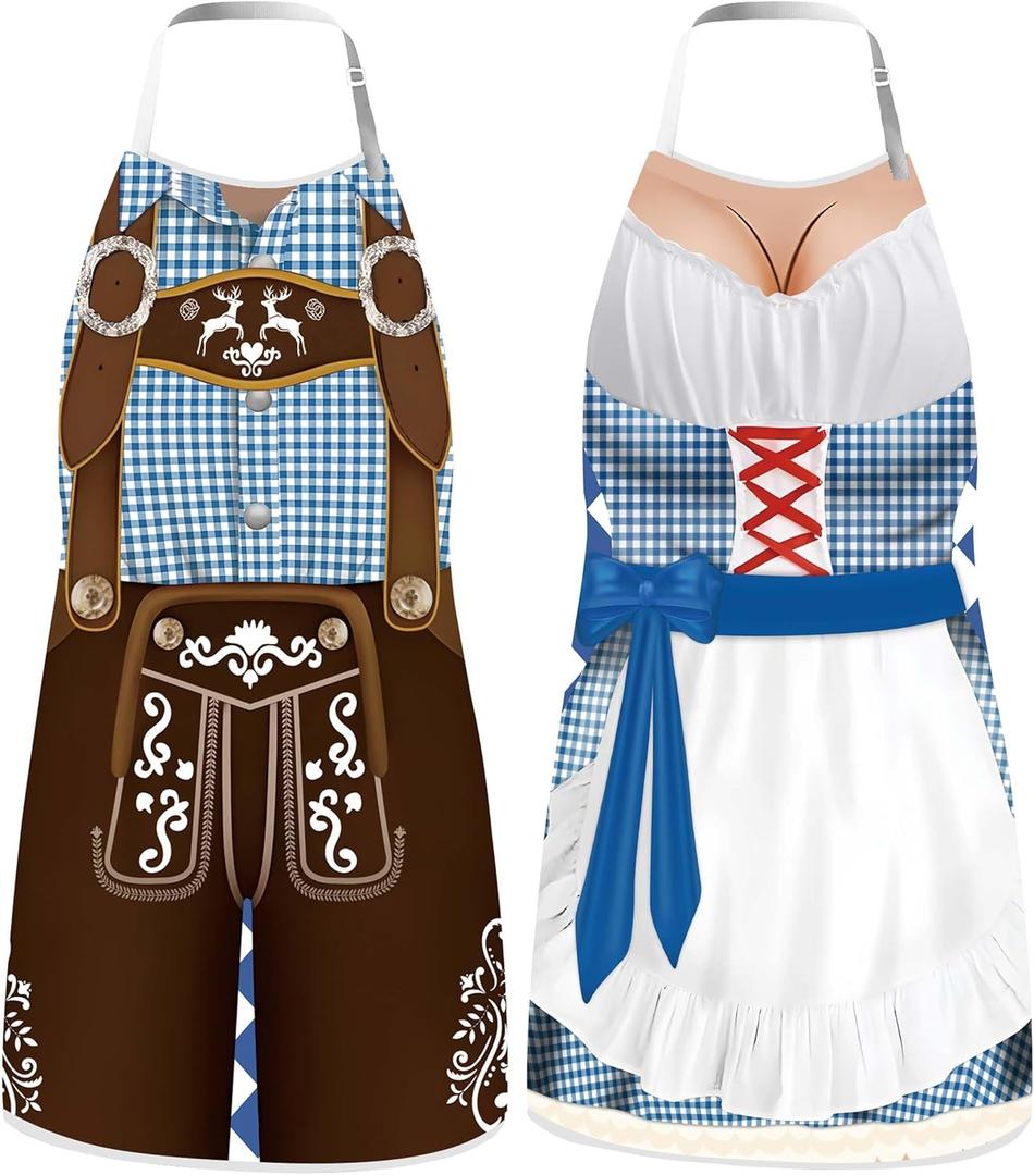 German Oktoberfest Apron,Adult Oktoberfest Dress Apron for Kitchen Cooking BBQ Party (31inch*23inch, Blue)