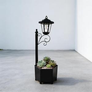 Solar Floor Lamps with Planter (2-in-1 Design), 29.5" Outdoor Solar Lamp Post - IP44 Waterproof, Warm Yellow Lights Dusk to Dawn 6-8Hr, Easy Install for Lawn, Patio, Porch, Yard & Pathway Decor