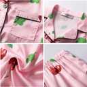 Veseacky Luxurious Kids Satin Pajama Button Down Short Sleeve Nightwear Classic Solid 2 Piece Pj Set(Pink Cherry,130) (Pink)