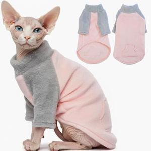 T'CHAQUE Sphynx Cat Clothes, Soft Fleece Winter Sweaters for Hairless Cats, Warm Pajama Jumpsuit with Sleeves and Hoodie, Cozy Pullover Outfit for Kittens (Large, Pink)