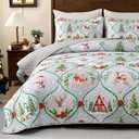 Yinhua 3 Piece Christmas King Quilt, Snowman Xmas Tree Reversible King Size Quilt Set with 2 Pillow Shams, Soft Lightweight Quilts Bedspread Coverlet for Christmas Winter, Grey, 104'' x 90''