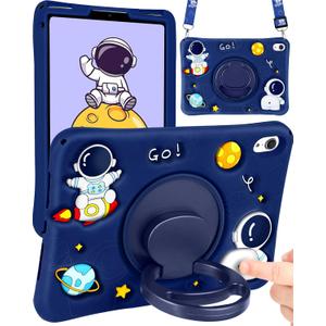 for iPad mini 7 A17 Pro 2024, for iPad mini 6 Case 8.3 Inch Boys Cute Astronaut Cover Kawaii Spacemen Cool with Rotating Stand + Strap Soft Silicone Funda for iPad mini 7th/6th Gen Cases