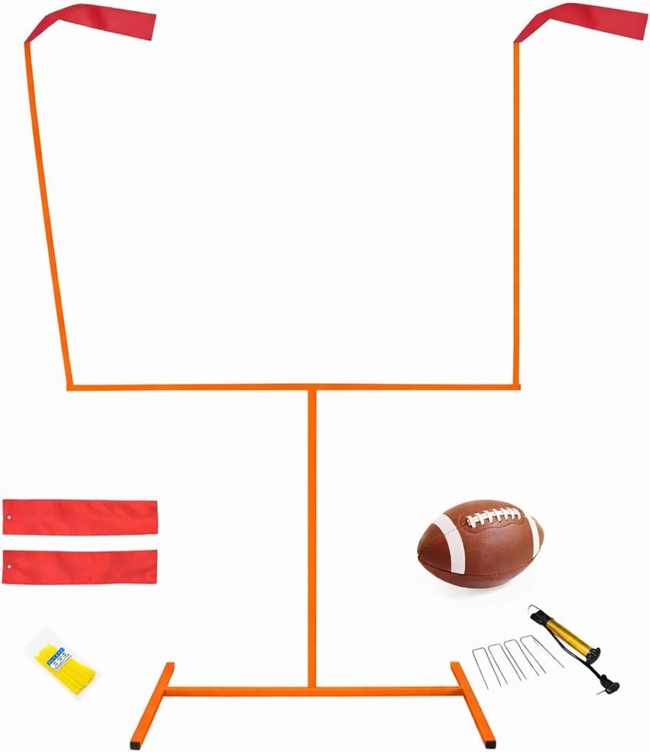 Adjustable Steel Football Goal Post Set with Football & Pump, Backyard Field Goal Uprights for Kids & Adults Rust-Resistant Outdoor Football Training Equipment