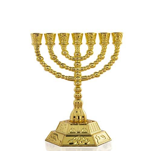 4.3" 7-Branch Hanukkah Menorah Candle Holder for Shabbat,Tabernacle, Menorahs for Chanukah(Gold)