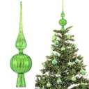 Gejoy Mercury Glass Finial Christmas Tree Topper 12 Inches Vintage Spherical Xmas Tree Topper Mid Century Christmas Ornament for Home Xmas Holiday Party Decorations(Green)