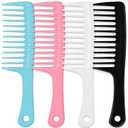 MODENGKONGJIAN 4PCS Wide Tooth Detangling Comb, Large Hair Styling Comb for Curly, Wet, Long Hair (Multi-colored, Polypropylene, Handgrip)