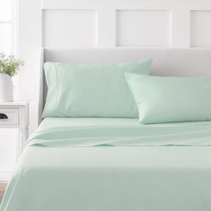 MARTHA STEWART 100% Cotton Twin Sheet Set - 3 Piece, Soft, Smooth, Durable, Easy Care, 16" Deep Pocket Sheets, Bedding Sheet, Sateen Sheet, 1 Flat, 1 Fitted, 1 Pillowcase, Mint Green