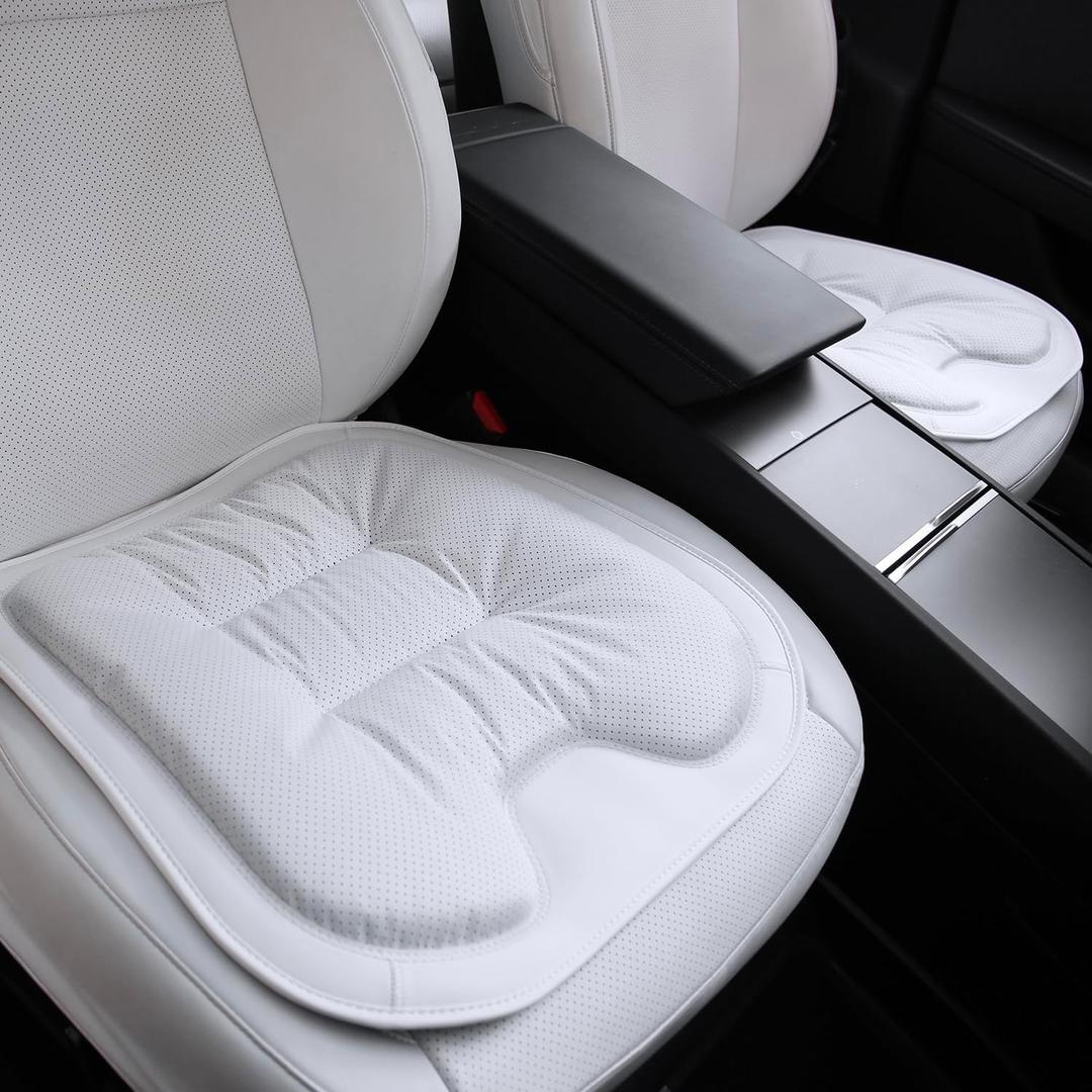 Car Seat Cushion Pad Seat Protector Comfortable Soft Leather Car Seat Covers Thin Non Slip Bottom Pad Seat Cushions for Office Chairs, 2 Pack, White
