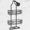 Shower Caddy Hanging, Over Head Shower Caddy Shower Storage Rack Basket with Hooks for Razor and Sponge Rustproof, No Drilling, Accessories for Bathroom and Kitchen, Black2 (Single shelf)