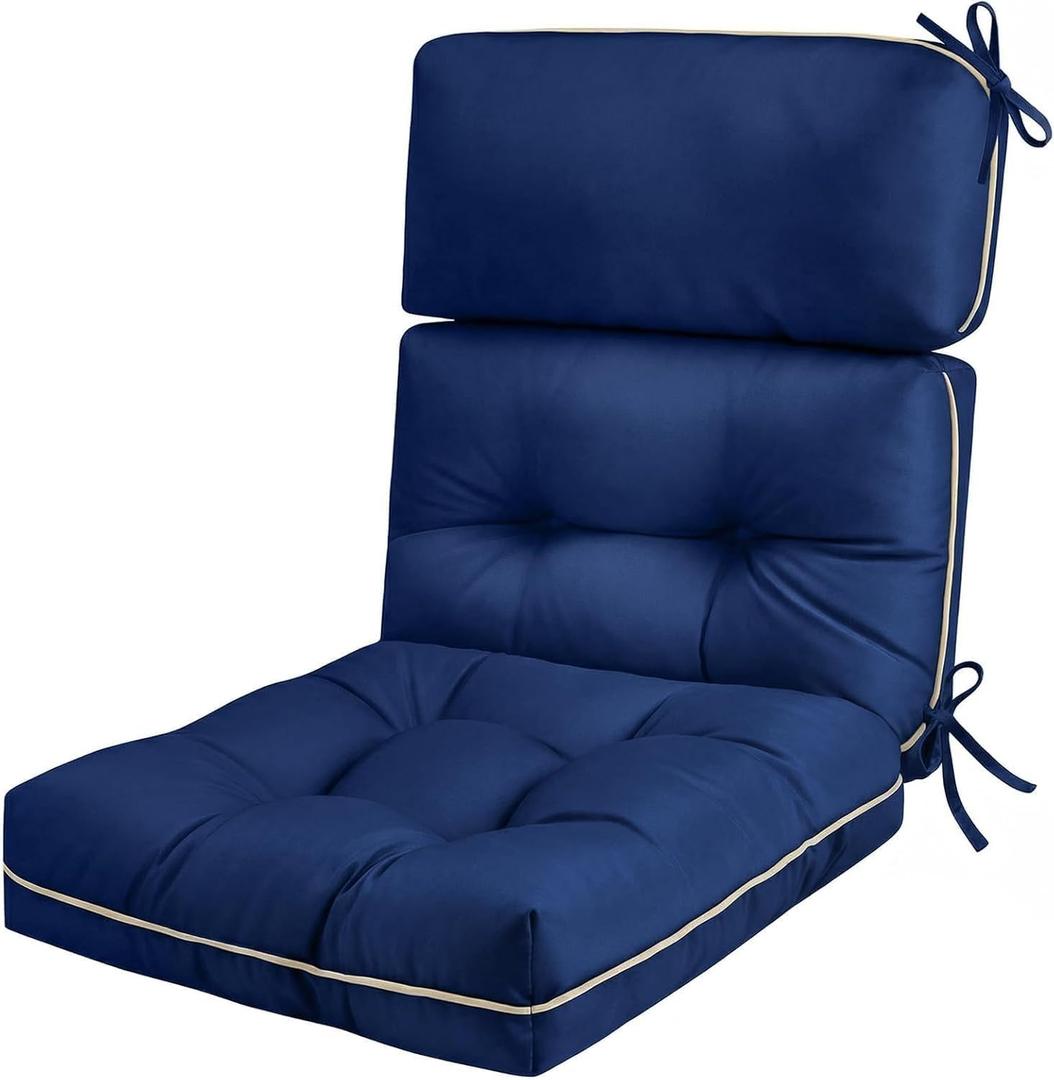 High Back Patio Chair Cushions 44"x22"x4" Thick Memory Foam Replacement with Ties for Adirondack Rocking Chair Outdoor Seat Pad Chair (Blue)