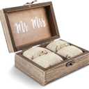 Juvale Wooden Two Become One Wedding Ring Box with Burlap Pillow Lining, Hinge Clasp Closure Wedding Ring Holder for Ceremony, Anniversaries, and Marriage Renewal (6x4x2 in)