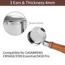 51mm Bottomless Portafilter for CM5418, 3 Ears Portafilter with 51mm Puck Screen Compatible for CASABREWS Espresso Machine CM5418, 3700Essential and 5418Pro, Stainless Steel Filter Holder and Filter (Silver&Wood)