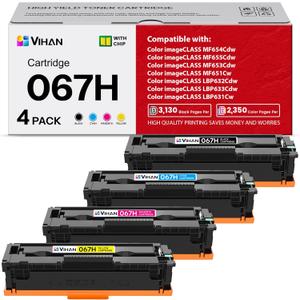067H Toner Cartridge Set 4 Pack Replacement for Canon 067 067H Color imageCLASS LBP633Cdw MF656Cdw LBP632Cdw MF653Cdw MF654Cdw Printer Ink (1BK/1C/1M/1Y)