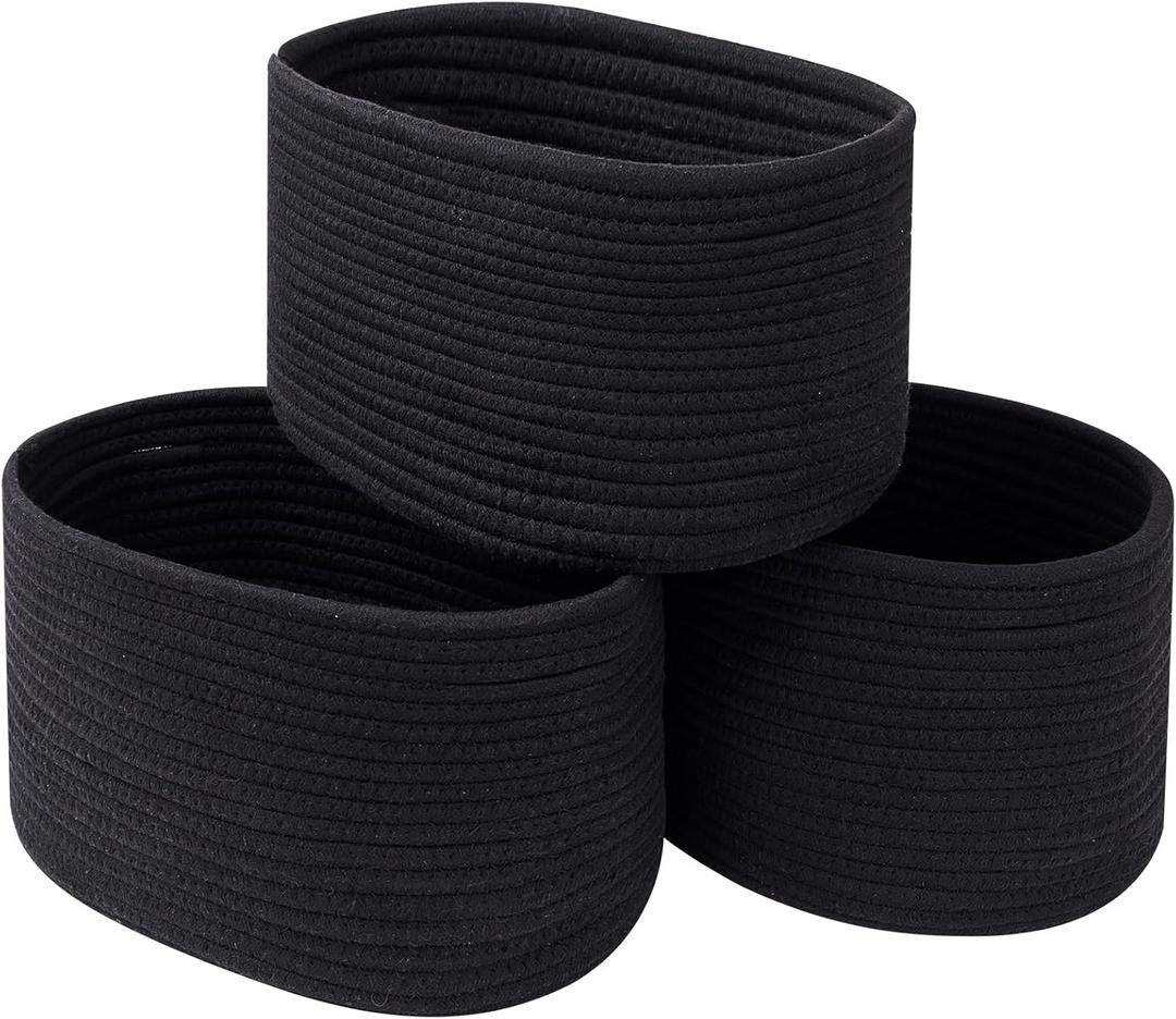 CubesLand Black Woven Baskets for Shelves Storage,Cube Shelf Closet, Set 3,Long-lasting &Skin-friendly Toy Storage Bin,Stylish Room Decor Basket,Cotton Rope Basket