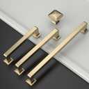 Amerdeco 10 Pack Brushed Brass Square Kitchen Cabinet Knobs Cabinet Hardware Single Hole Cabinet Pulls Gold Drawer Knobs and Pulls for Bathroom Cabinets ZH0019
