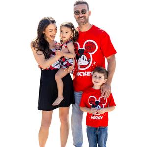 Disney Mickey and Friends Family Matching Outfits Sleeveless Dress and Short Sleeve Shirts for Mommy and Me (XL)