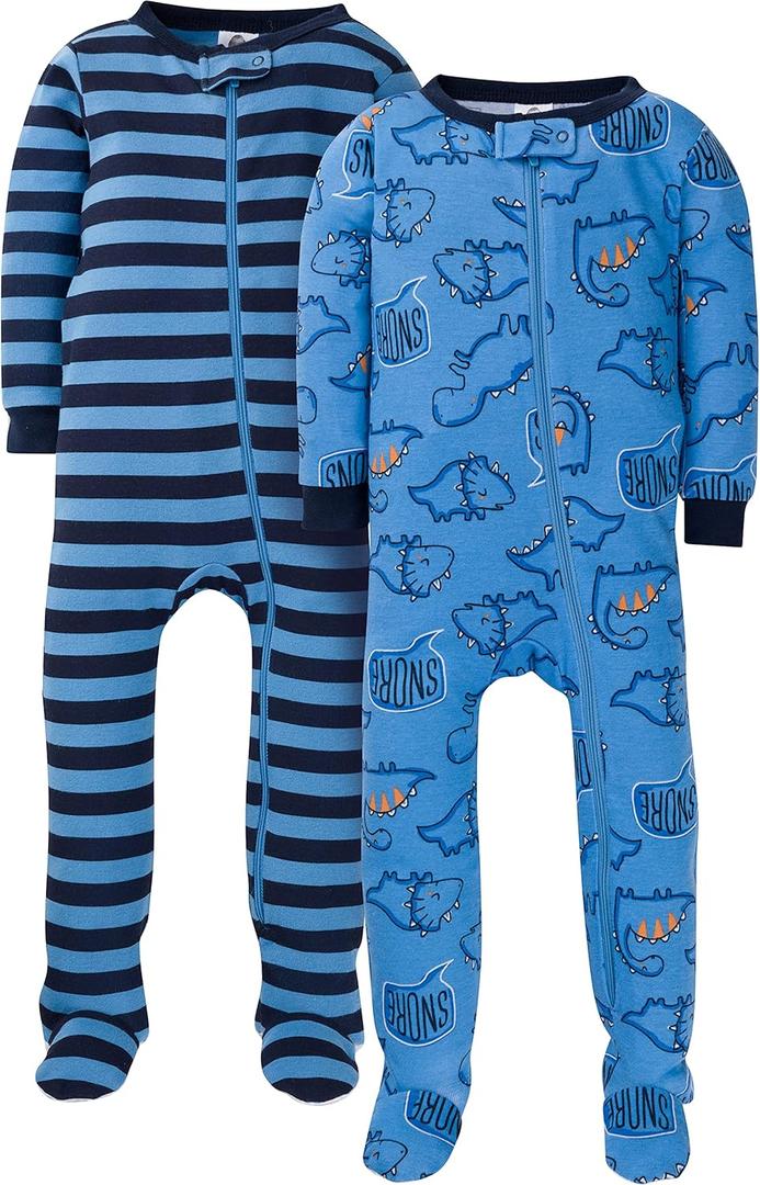 Gerber Baby-Boys 2-Pack Footed Pajamas (18 Months, Sleepy Blue Dino)