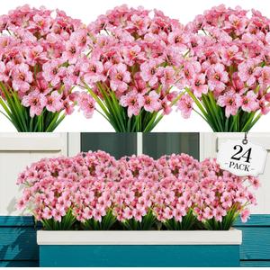 AGIRL 24 Bundles Artificial Flowers for Outdoor,No Fade Fake Plastic Flowers Faux Plants for Decoration Hanging Planters Indoor Outside Garden Porch Window Box Home Wedding Farmhouse