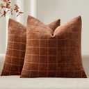 MIULEE Decorative Chenille Check Throw Pillow Covers Vintage Plaid Couch Pillows 18x18 Inch Set of 2 Neutral Boho Farmhouse Cushion Covers Modern Home Decor for Sofa Bed Living Room Burnt Orange