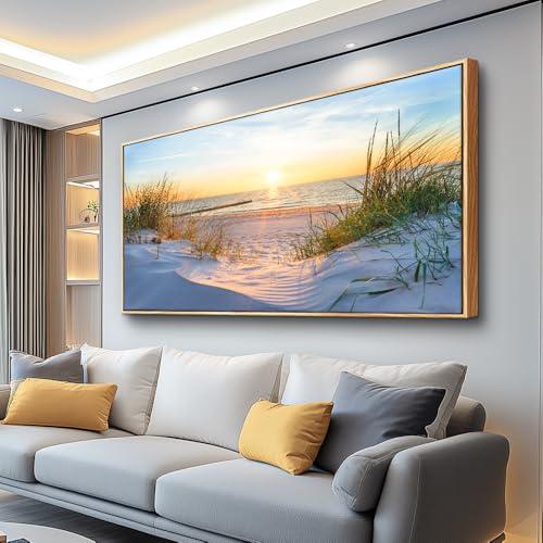 Lapremoly Wood Framed Wall Art For Living Room Wall Decor For Office Bedroom Wall Decorations Blue Ocean Sea Beach Pictures Wall Painting Modern Artwork Posters Ready To Hang Home Decor 20x40 In